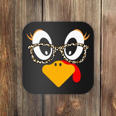 Thanksgiving Turkey Face Leopard Print Glasses Coaster