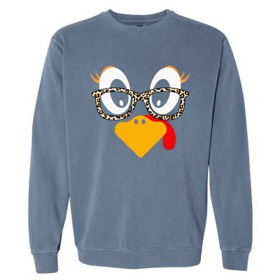 Thanksgiving Turkey Face Leopard Print Glasses Garment-Dyed Sweatshirt