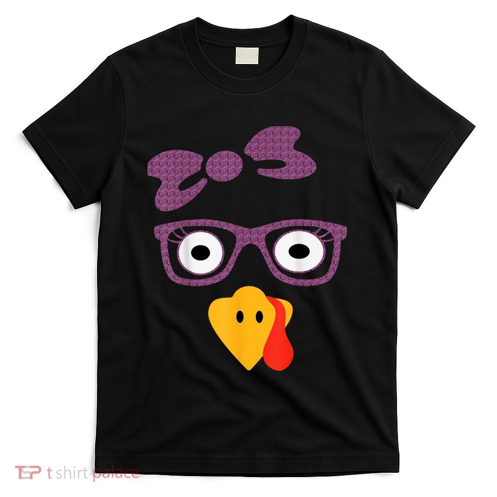 Thanksgiving Turkey Face Leopard Print Glasses Women Girls T-Shirt