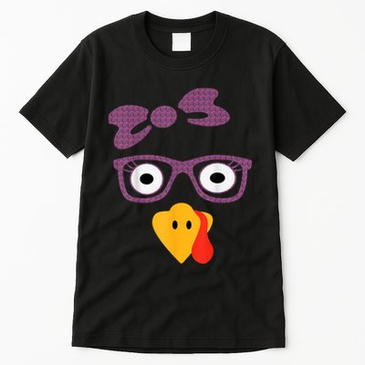 Thanksgiving Turkey Face Leopard Print Glasses Women Girls Tall T-Shirt