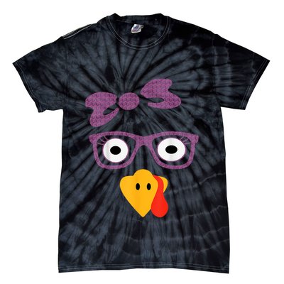 Thanksgiving Turkey Face Leopard Print Glasses Women Girls Tie-Dye T-Shirt