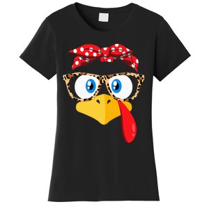 Thanksgiving Turkey Face Leopard Print Glasses Girls Women's T-Shirt