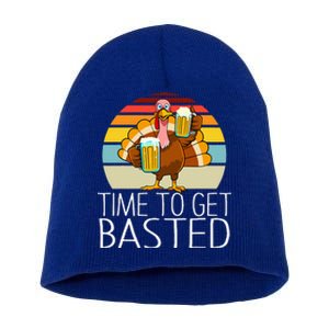 Time to Get Basted Funny Beer Thanksgiving Turkey Short Acrylic Beanie