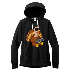 Thanksgiving Turkey Gamer Funny Video Gaming Cool Cute Gift Women's Fleece Hoodie