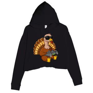 Thanksgiving Turkey Gamer Funny Video Gaming Cool Cute Gift Crop Fleece Hoodie