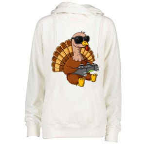 Thanksgiving Turkey Gamer Funny Video Gaming Cool Cute Gift Womens Funnel Neck Pullover Hood