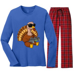 Thanksgiving Turkey Gamer Funny Video Gaming Cool Cute Gift Women's Long Sleeve Flannel Pajama Set 