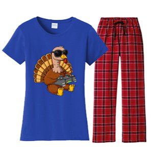 Thanksgiving Turkey Gamer Funny Video Gaming Cool Cute Gift Women's Flannel Pajama Set