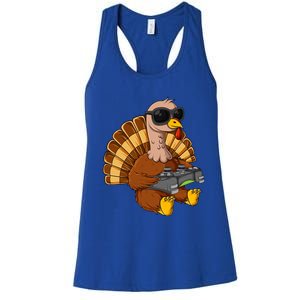 Thanksgiving Turkey Gamer Funny Video Gaming Cool Cute Gift Women's Racerback Tank