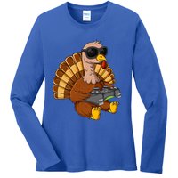 Thanksgiving Turkey Gamer Funny Video Gaming Cool Cute Gift Ladies Long Sleeve Shirt