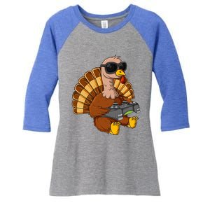 Thanksgiving Turkey Gamer Funny Video Gaming Cool Cute Gift Women's Tri-Blend 3/4-Sleeve Raglan Shirt