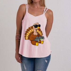 Thanksgiving Turkey Gamer Funny Video Gaming Cool Cute Gift Women's Strappy Tank