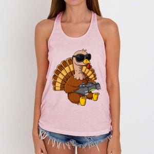 Thanksgiving Turkey Gamer Funny Video Gaming Cool Cute Gift Women's Knotted Racerback Tank