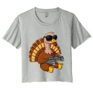 Thanksgiving Turkey Gamer Funny Video Gaming Cool Cute Gift Women's Crop Top Tee