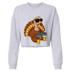 Thanksgiving Turkey Gamer Funny Video Gaming Cool Cute Gift Cropped Pullover Crew