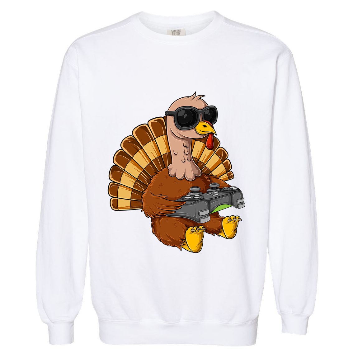 Thanksgiving Turkey Gamer Funny Video Gaming Cool Cute Gift Garment-Dyed Sweatshirt