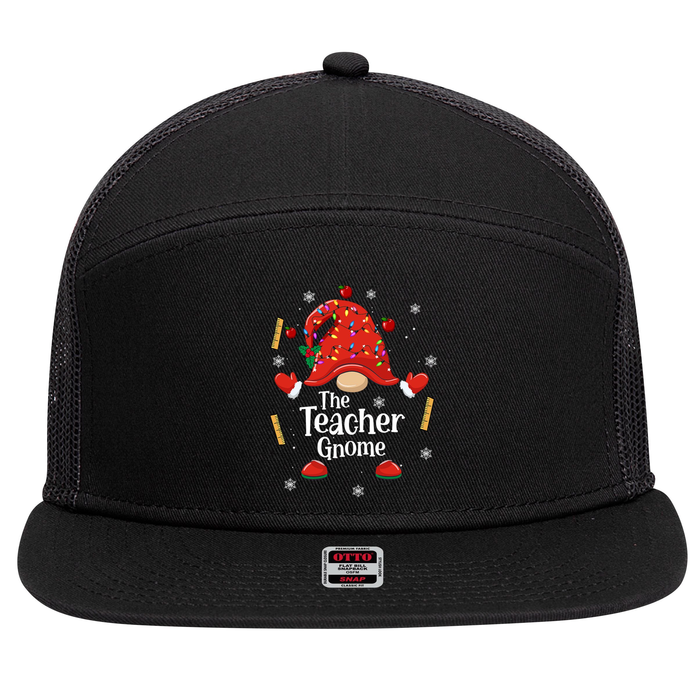 The Teacher Gnome Holiday Festive 7 Panel Mesh Trucker Snapback Hat