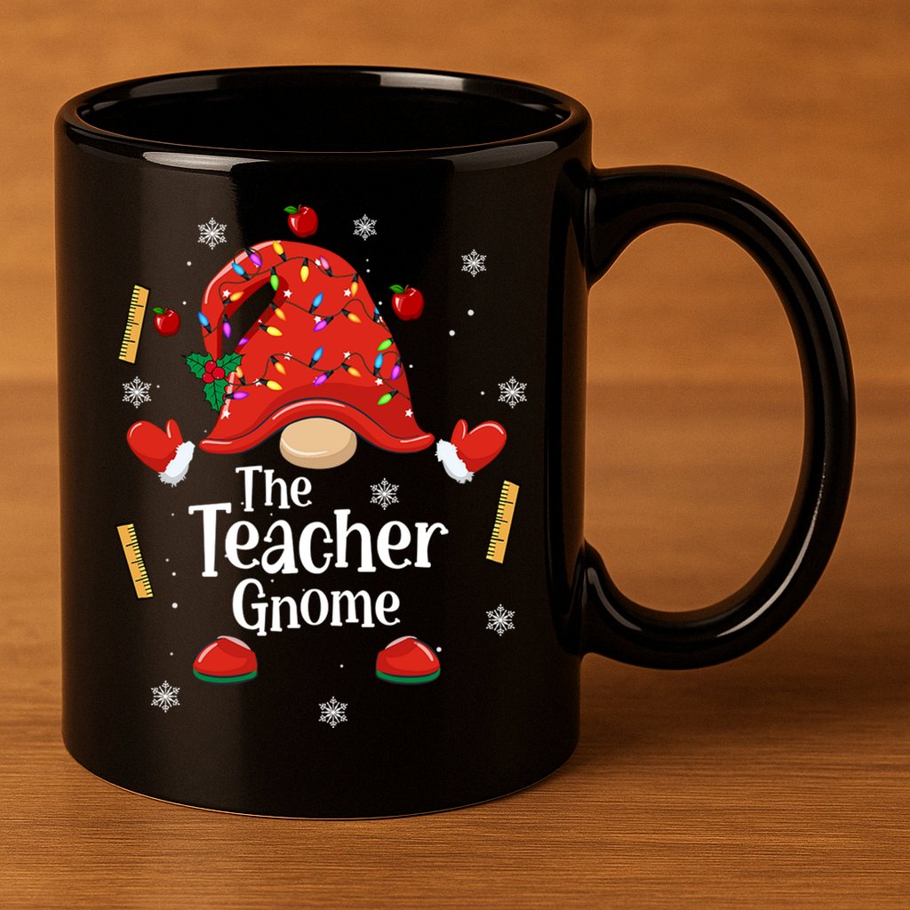 The Teacher Gnome Holiday Festive 11oz C Handle Ceramic Mug