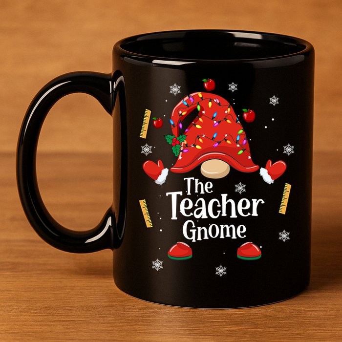 The Teacher Gnome Holiday Festive 11oz C Handle Ceramic Mug