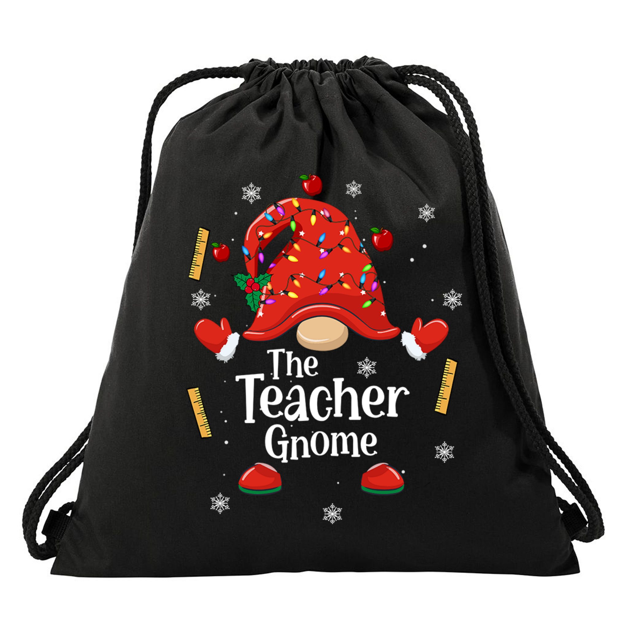The Teacher Gnome Holiday Festive Drawstring Bag