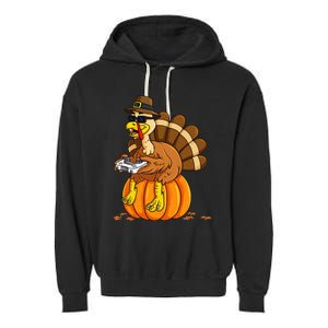 Thanksgiving Turkey Gamer Pumpkin Gaming Garment-Dyed Fleece Hoodie