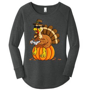 Thanksgiving Turkey Gamer Pumpkin Gaming Women's Perfect Tri Tunic Long Sleeve Shirt