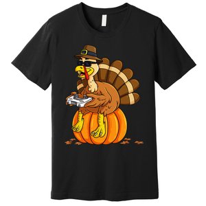 Thanksgiving Turkey Gamer Pumpkin Gaming Premium T-Shirt