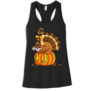 Thanksgiving Turkey Gamer Pumpkin Gaming Women's Racerback Tank