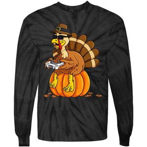 Thanksgiving Turkey Gamer Pumpkin Gaming Tie-Dye Long Sleeve Shirt