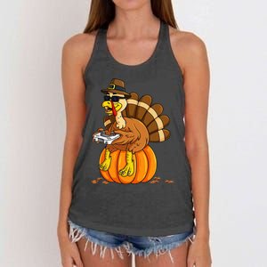 Thanksgiving Turkey Gamer Pumpkin Gaming Women's Knotted Racerback Tank