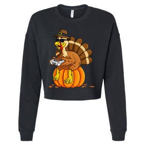 Thanksgiving Turkey Gamer Pumpkin Gaming Cropped Pullover Crew