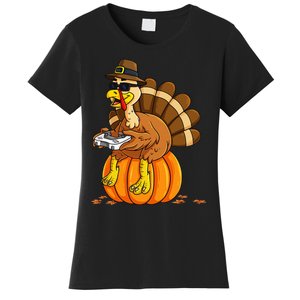 Thanksgiving Turkey Gamer Pumpkin Gaming Women's T-Shirt