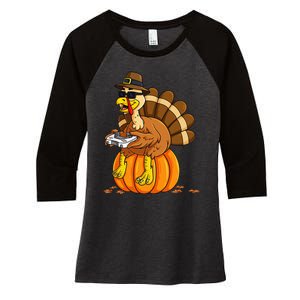 Thanksgiving Turkey Gamer Pumpkin Gaming Women's Tri-Blend 3/4-Sleeve Raglan Shirt