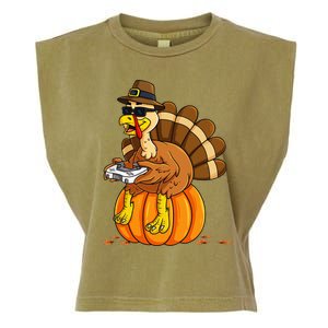 Thanksgiving Turkey Gamer Pumpkin Gaming Garment-Dyed Women's Muscle Tee