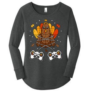 Thanksgiving Turkey Gamer Controller Fun Women's Perfect Tri Tunic Long Sleeve Shirt