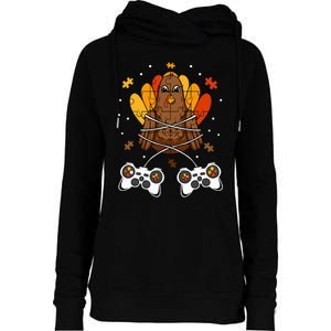 Thanksgiving Turkey Gamer Controller Fun Womens Funnel Neck Pullover Hood