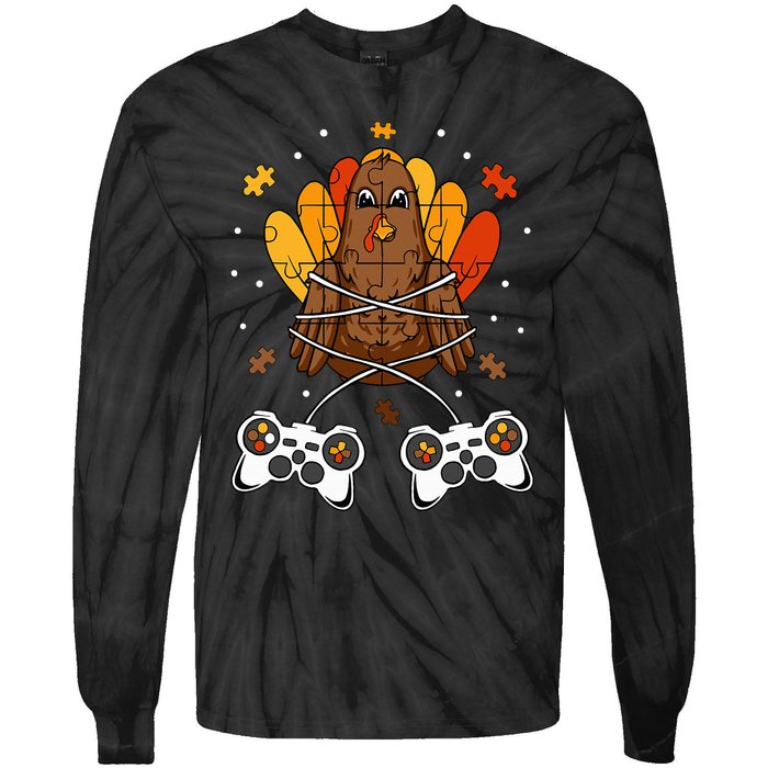 Thanksgiving Turkey Gamer Controller Fun Tie-Dye Long Sleeve Shirt