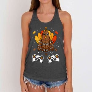 Thanksgiving Turkey Gamer Controller Fun Women's Knotted Racerback Tank