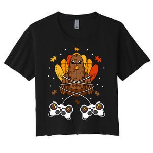 Thanksgiving Turkey Gamer Controller Fun Women's Crop Top Tee