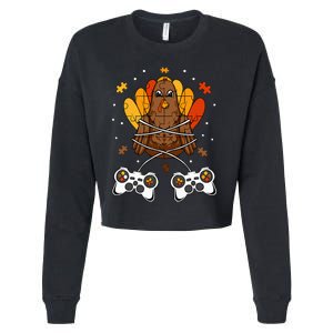 Thanksgiving Turkey Gamer Controller Fun Cropped Pullover Crew