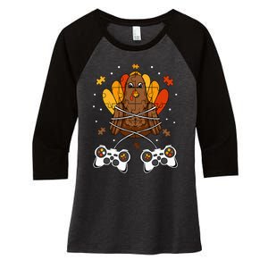 Thanksgiving Turkey Gamer Controller Fun Women's Tri-Blend 3/4-Sleeve Raglan Shirt