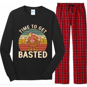 Time To Get Basted Funny Beer Thanksgiving Turkey Ing Gift Long Sleeve Pajama Set