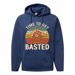 Time To Get Basted Funny Beer Thanksgiving Turkey Ing Gift Performance Fleece Hoodie