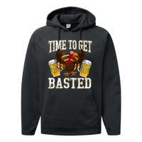 Time To Get Basted Funny Beer Thanksgiving Turkey Gift Performance Fleece Hoodie