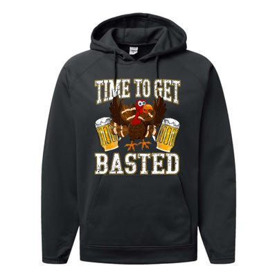 Time To Get Basted Funny Beer Thanksgiving Turkey Gift Performance Fleece Hoodie