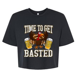 Time To Get Basted Funny Beer Thanksgiving Turkey Gift Bella+Canvas Jersey Crop Tee