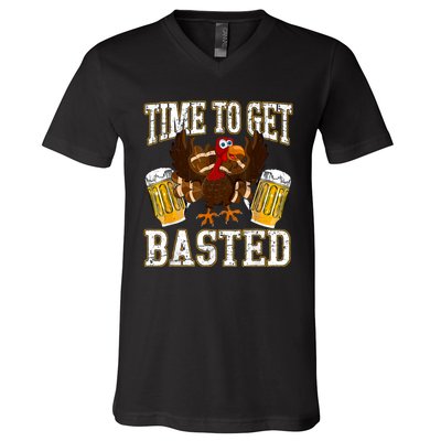 Time To Get Basted Funny Beer Thanksgiving Turkey Gift V-Neck T-Shirt