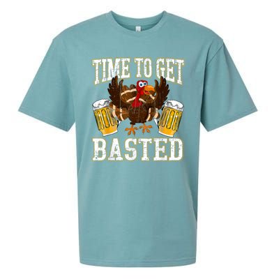 Time To Get Basted Funny Beer Thanksgiving Turkey Gift Sueded Cloud Jersey T-Shirt