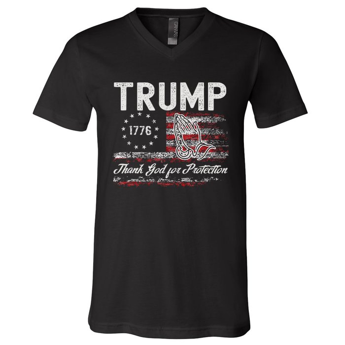 Trump Thank God For Protection President Donald Trump Tank Top V-Neck T-Shirt