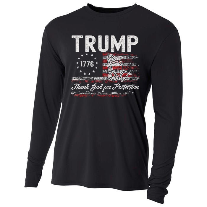 Trump Thank God For Protection President Donald Trump Tank Top Cooling Performance Long Sleeve Crew